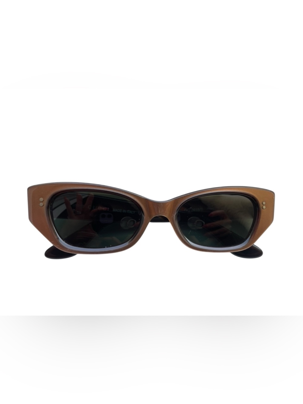 GUCCI 90s vintage GG 2418/S Sunglasses ELONGATED Cat Eye Rose Gold Brown lenses - Picture 10 of 16